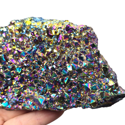 1lb Rainbow Aura Amethyst Electroplated Druzy Cluster IV | Natural Crystal Raw Flat Bottom Stone