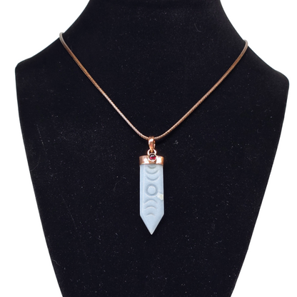 Angelite & Garnet Triple Moon Crystal Copper Necklace | Adjustable 18"-20" Brown Braided Wax Rope | Crab Claw