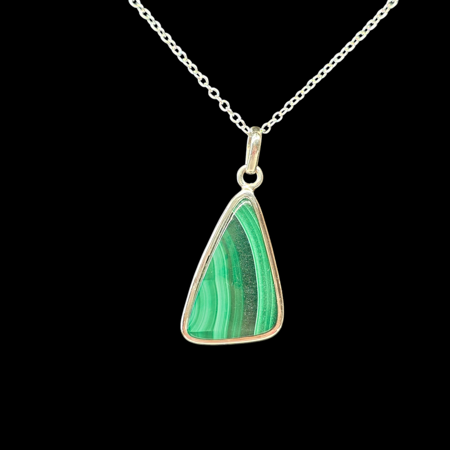 Malachite Triangle Crystal Sterling Silver Necklace II | 22" s925 Chain | Crab Claw Clasp