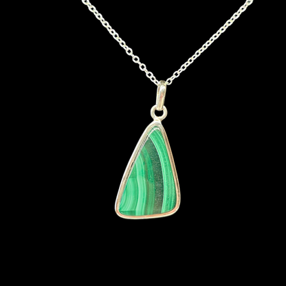 Malachite Triangle Crystal Sterling Silver Necklace II | 22" s925 Chain | Crab Claw Clasp