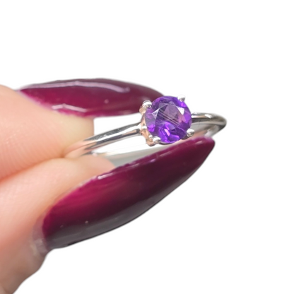 Amethyst Crystal Sterling Silver Ring sz6