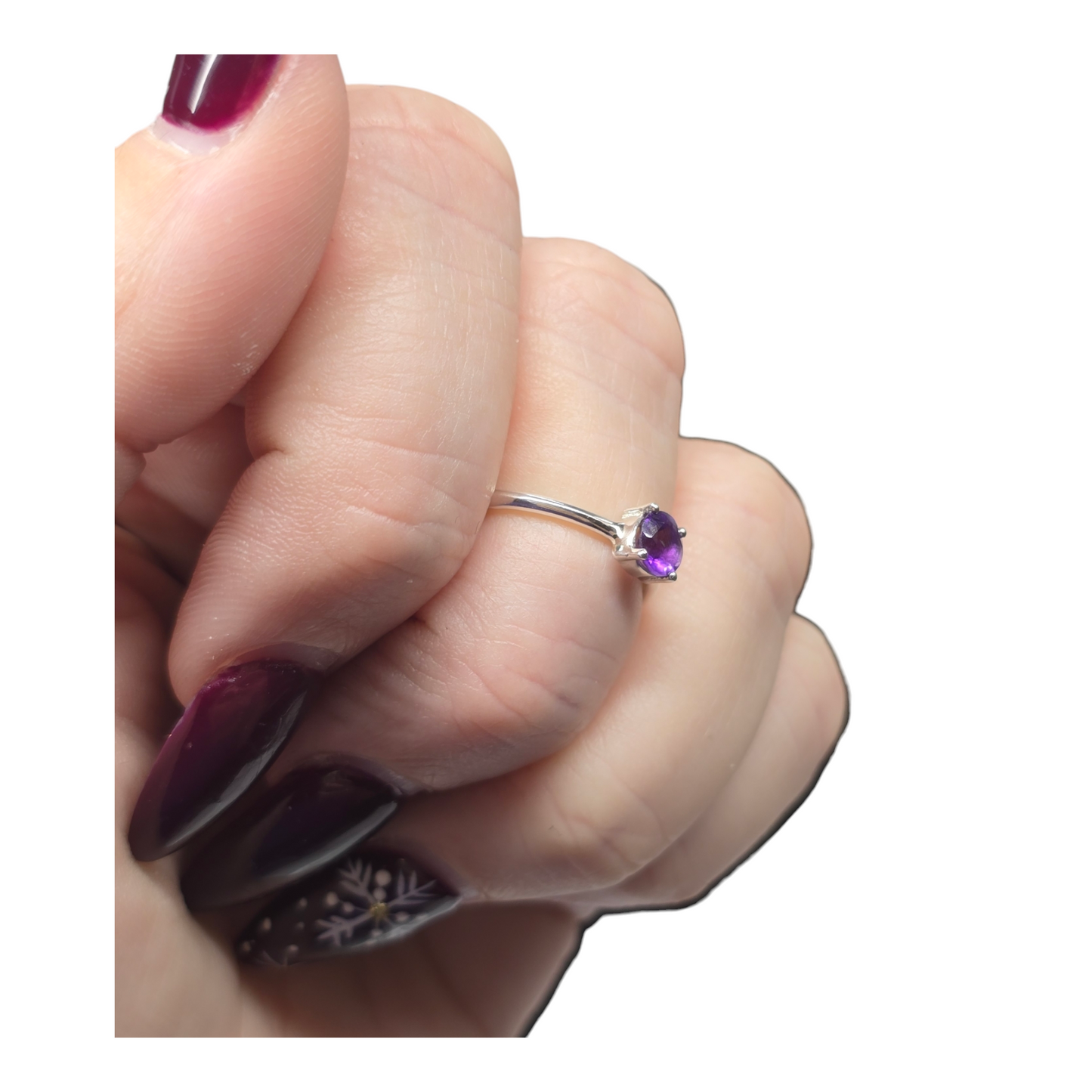 Amethyst Crystal Sterling Silver Ring sz6