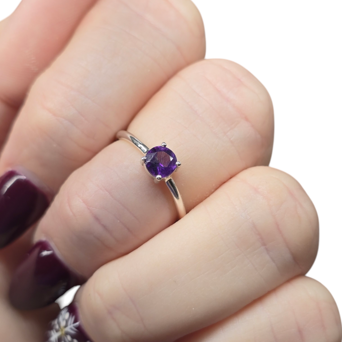 Amethyst Crystal Sterling Silver Ring sz6