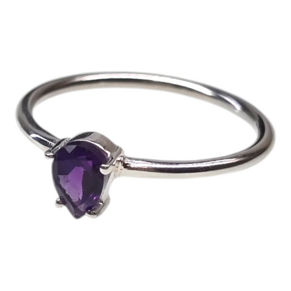 Amethyst Teardrop Crystal Sterling Silver Ring sz7