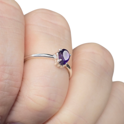 Amethyst Teardrop Crystal Sterling Silver Ring sz7