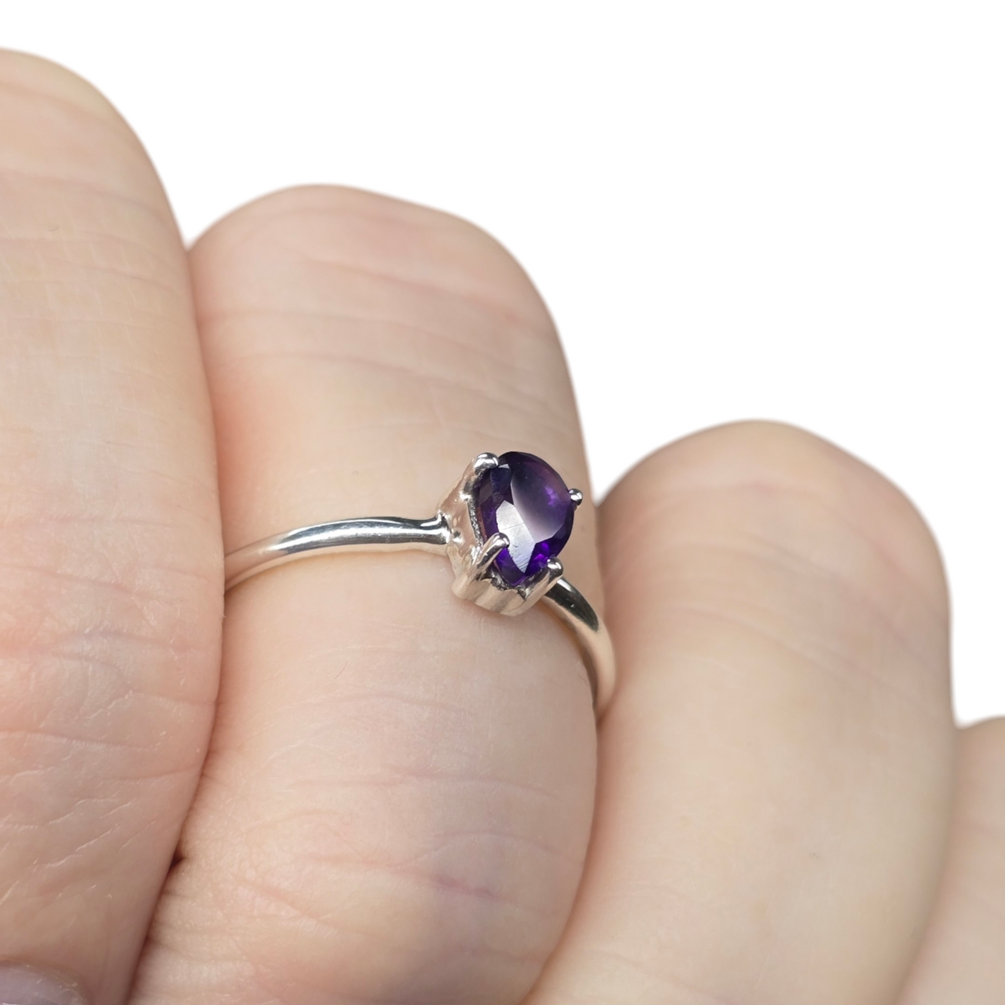 Amethyst Teardrop Crystal Sterling Silver Ring sz7