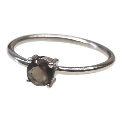 Smoky Quartz Crystal Sterling Silver Ring sz8