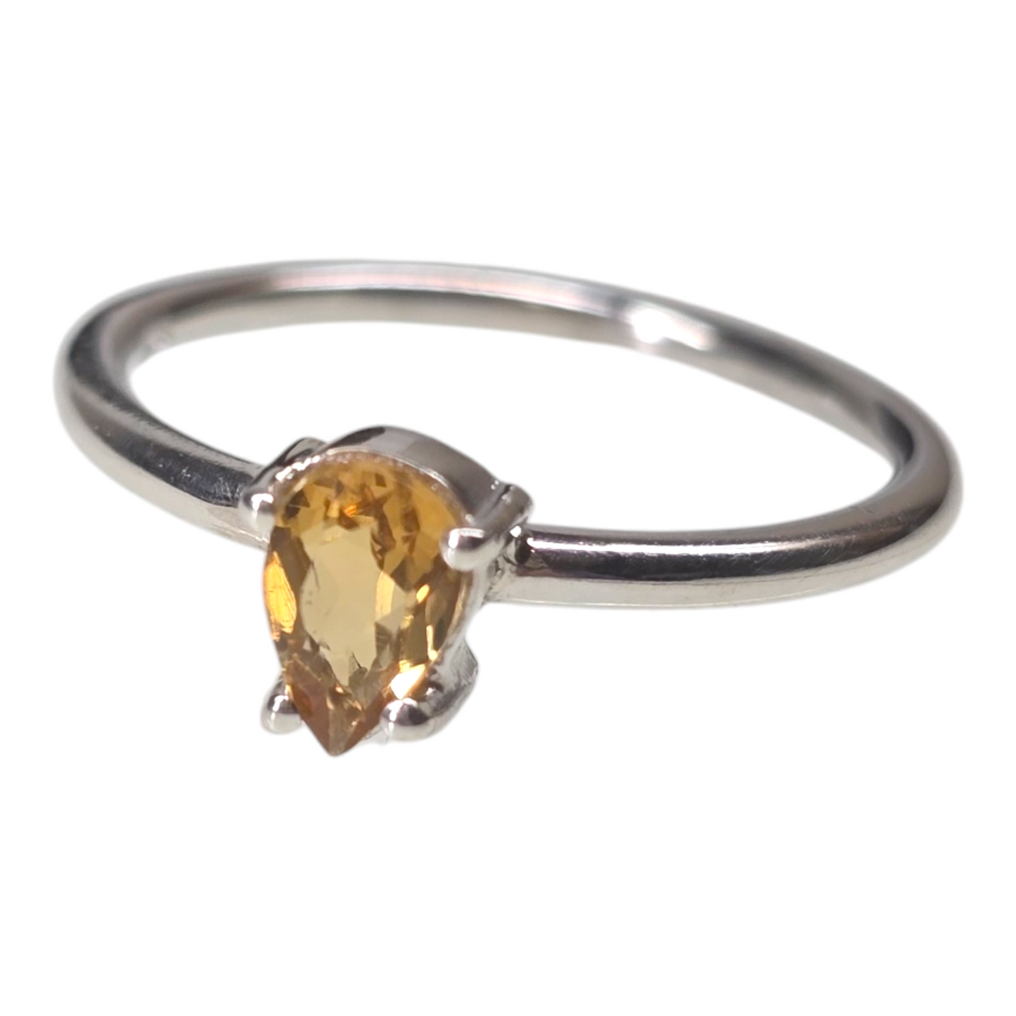 Citrine Teardrop Crystal Sterling Silver Ring sz5