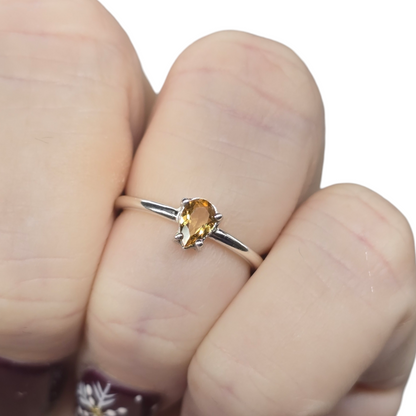 Citrine Teardrop Crystal Sterling Silver Ring sz5