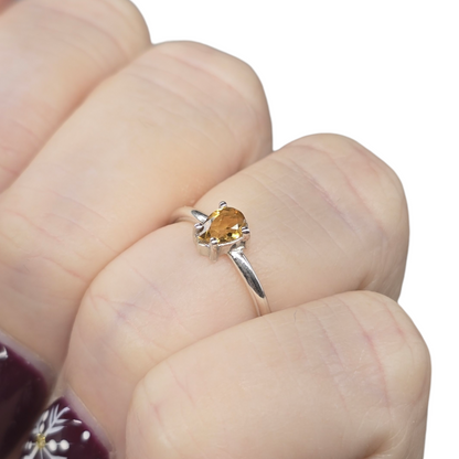 Citrine Teardrop Crystal Sterling Silver Ring sz5