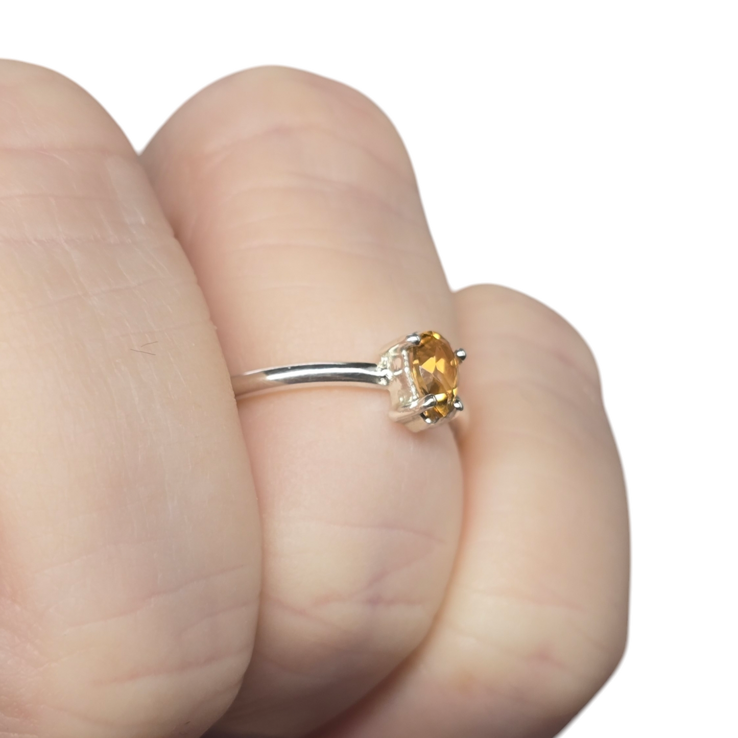 Citrine Teardrop Crystal Sterling Silver Ring sz5