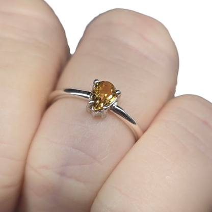 Citrine Teardrop Crystal Sterling Silver Ring sz5