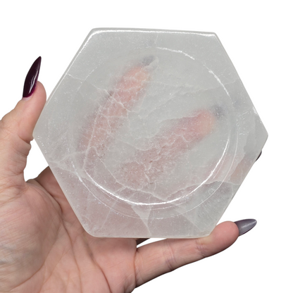 5" Selenite Hexagon Crystal Offering | Charging Dish | Trinket Bowl