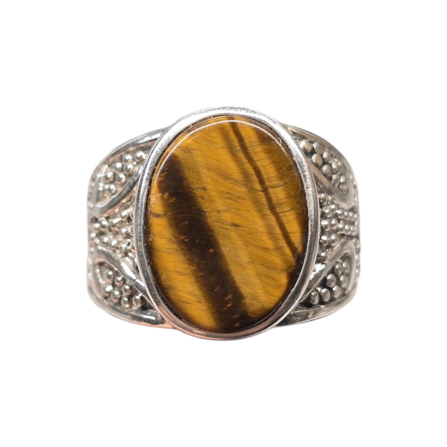 Tiger's Eye Crystal Sterling Silver Men's Ring sz10