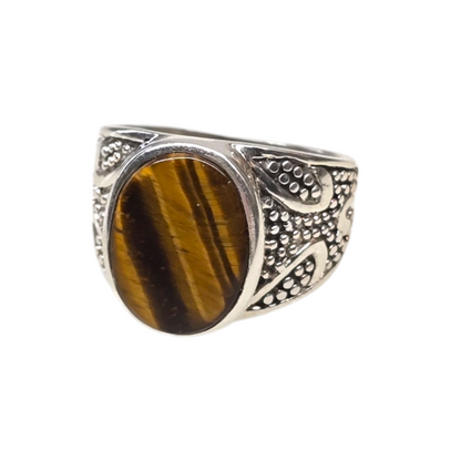 Tiger's Eye Crystal Sterling Silver Men's Ring sz10