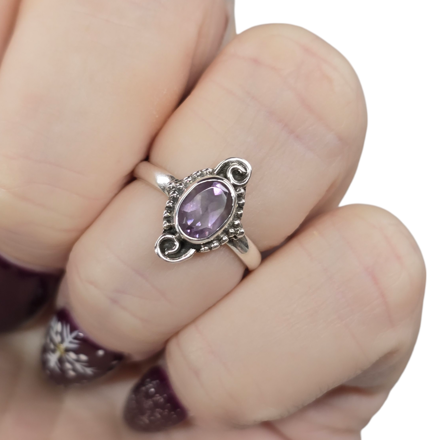 Amethyst Crystal Sterling Silver Ring sz5