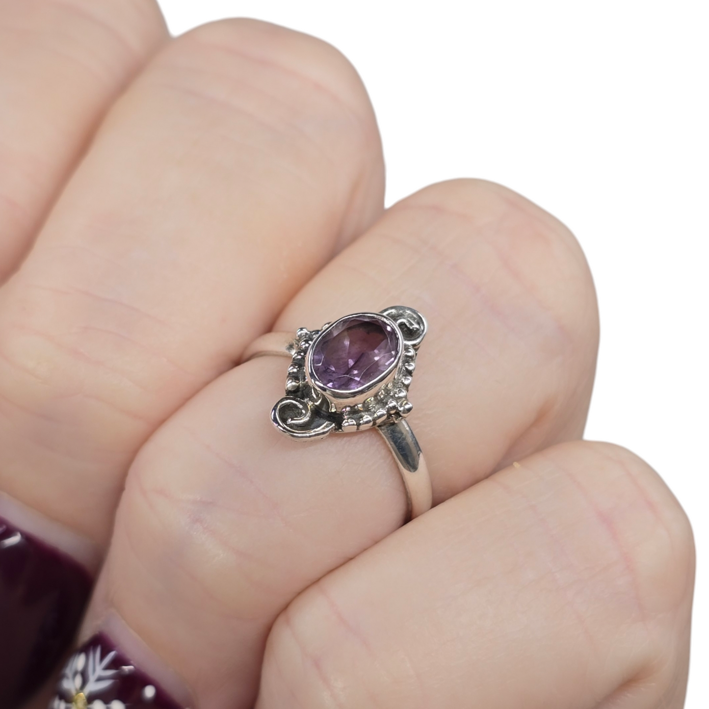 Amethyst Crystal Sterling Silver Ring sz5