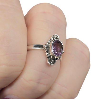 Amethyst Crystal Sterling Silver Ring sz5