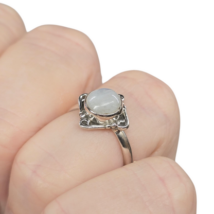 Moonstone Crystal Sterling Silver Ring sz6