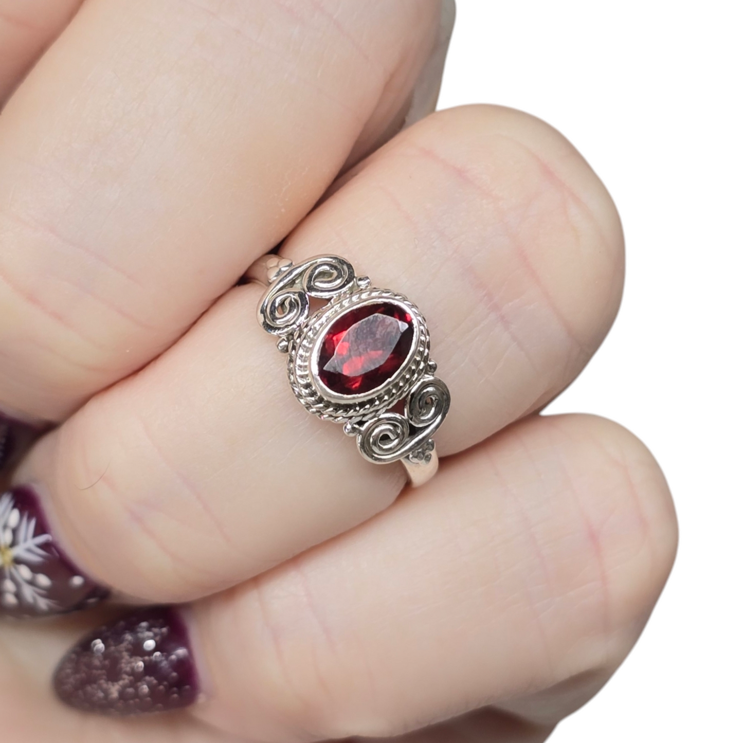 Garnet Crystal Sterling Silver Ring sz6