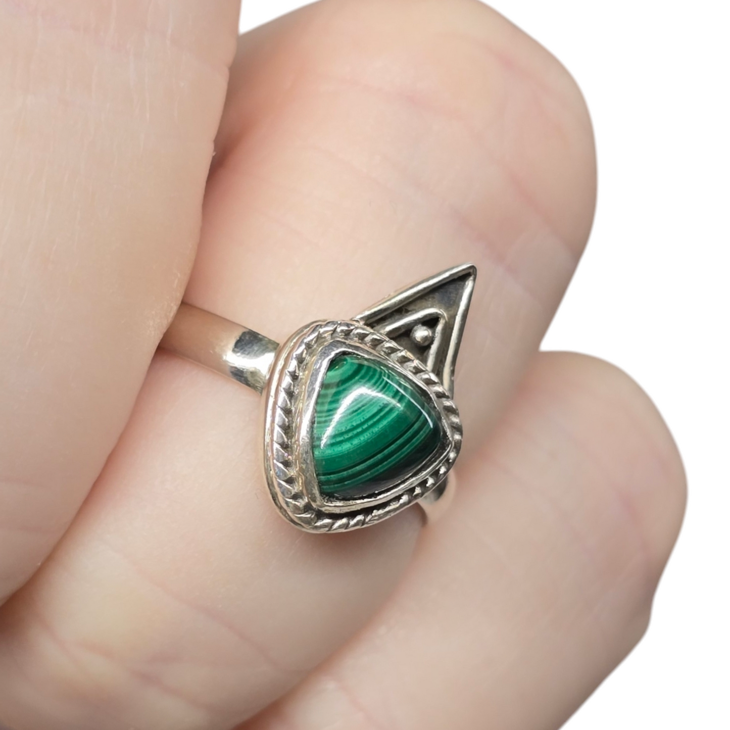 Malachite Crystal Sterling Silver Ring sz6