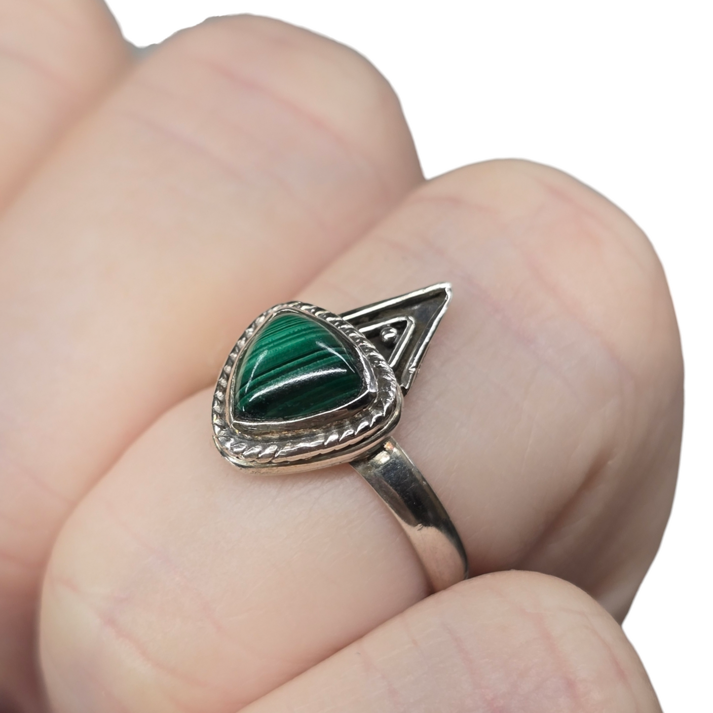 Malachite Crystal Sterling Silver Ring sz6