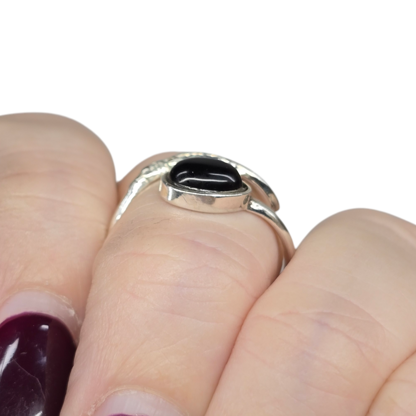 Obsidian Crystal Feather Sterling Silver Ring sz8