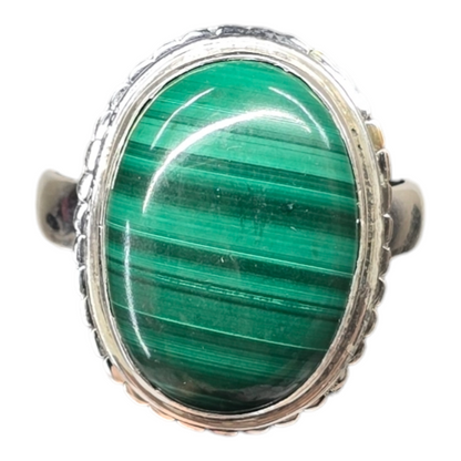 Malachite Crystal Designer Sterling Silver Ring sz9