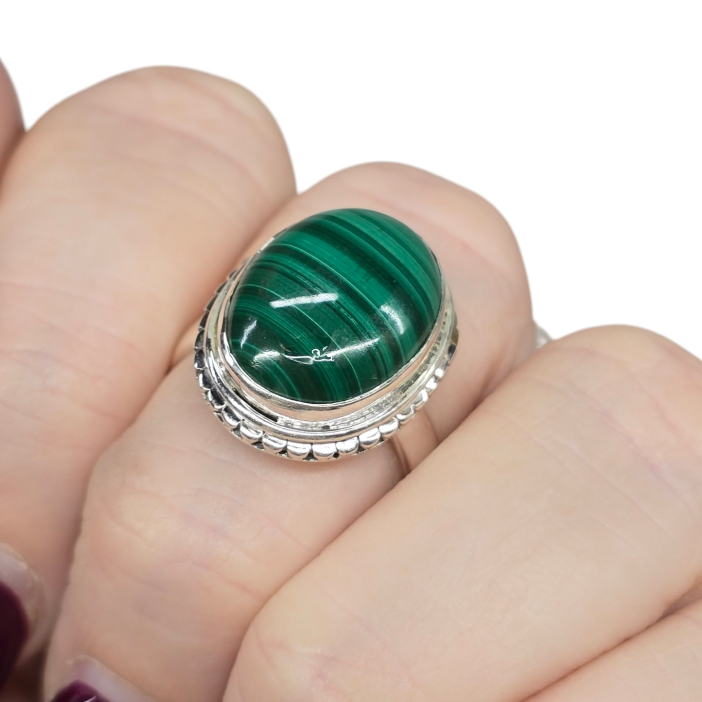 Malachite Crystal Designer Sterling Silver Ring sz9