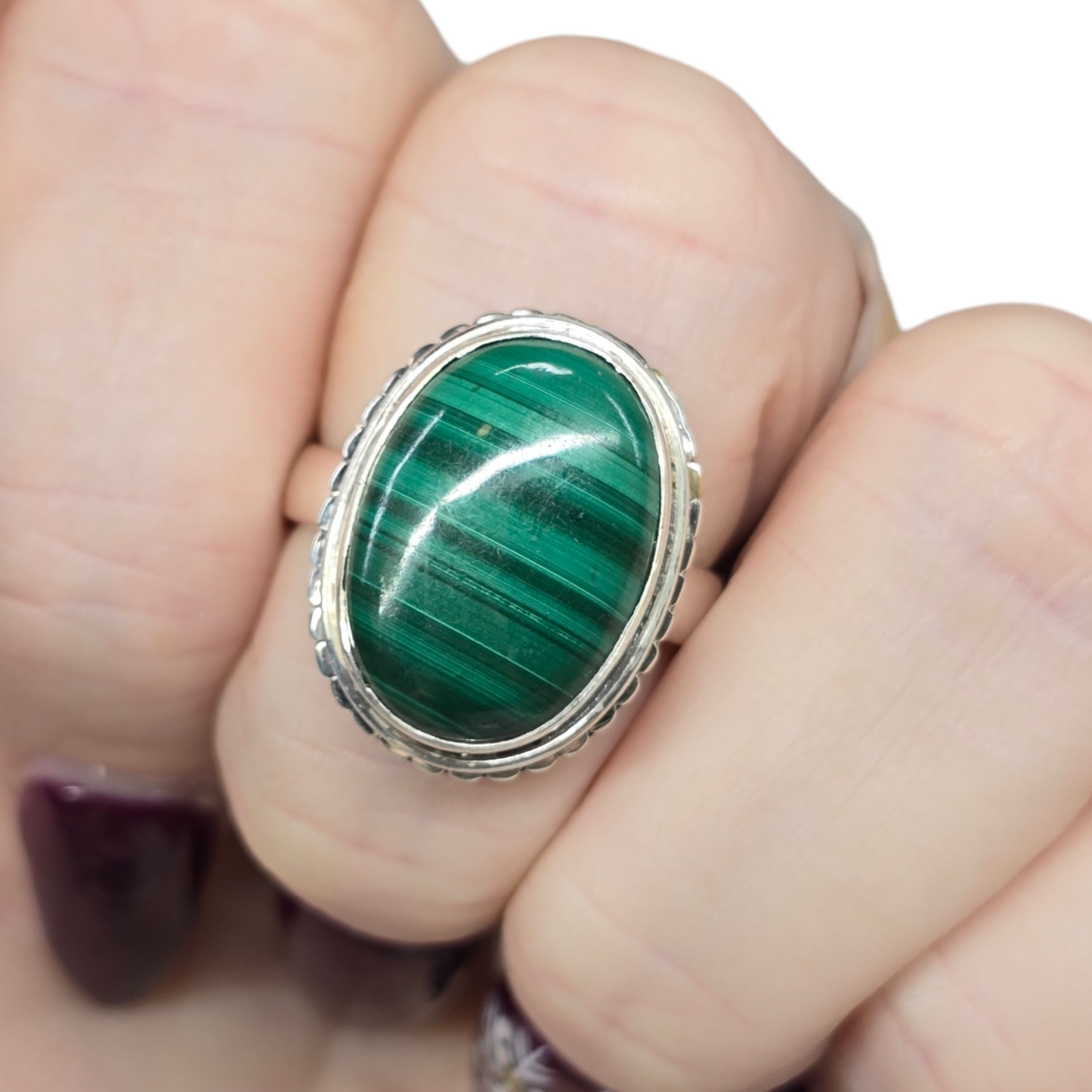 Malachite Crystal Designer Sterling Silver Ring sz9