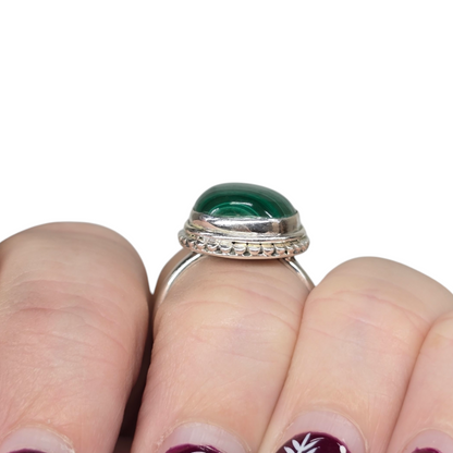 Malachite Crystal Designer Sterling Silver Ring sz9