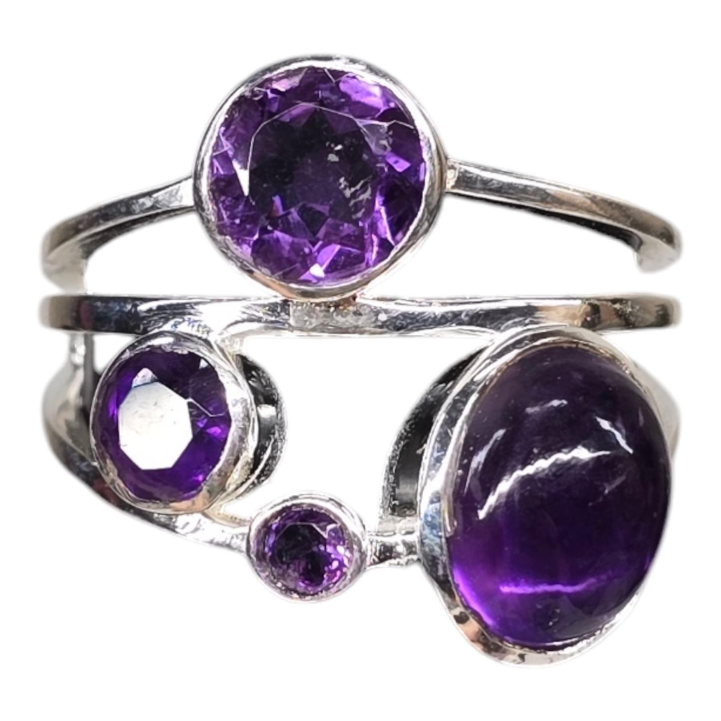 Amethyst Crystal Designer Sterling Silver Ring sz9