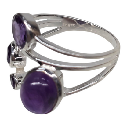 Amethyst Crystal Designer Sterling Silver Ring sz9