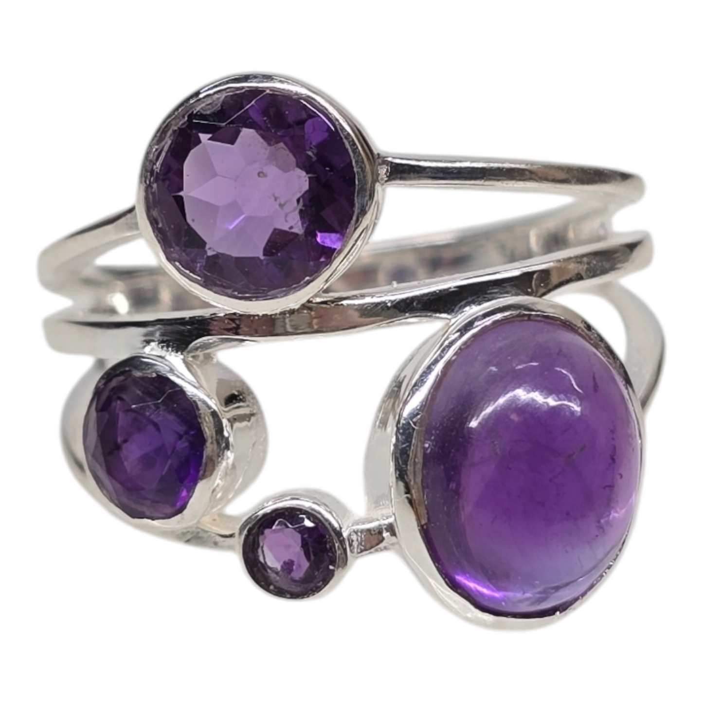 Amethyst Crystal Designer Sterling Silver Ring sz9