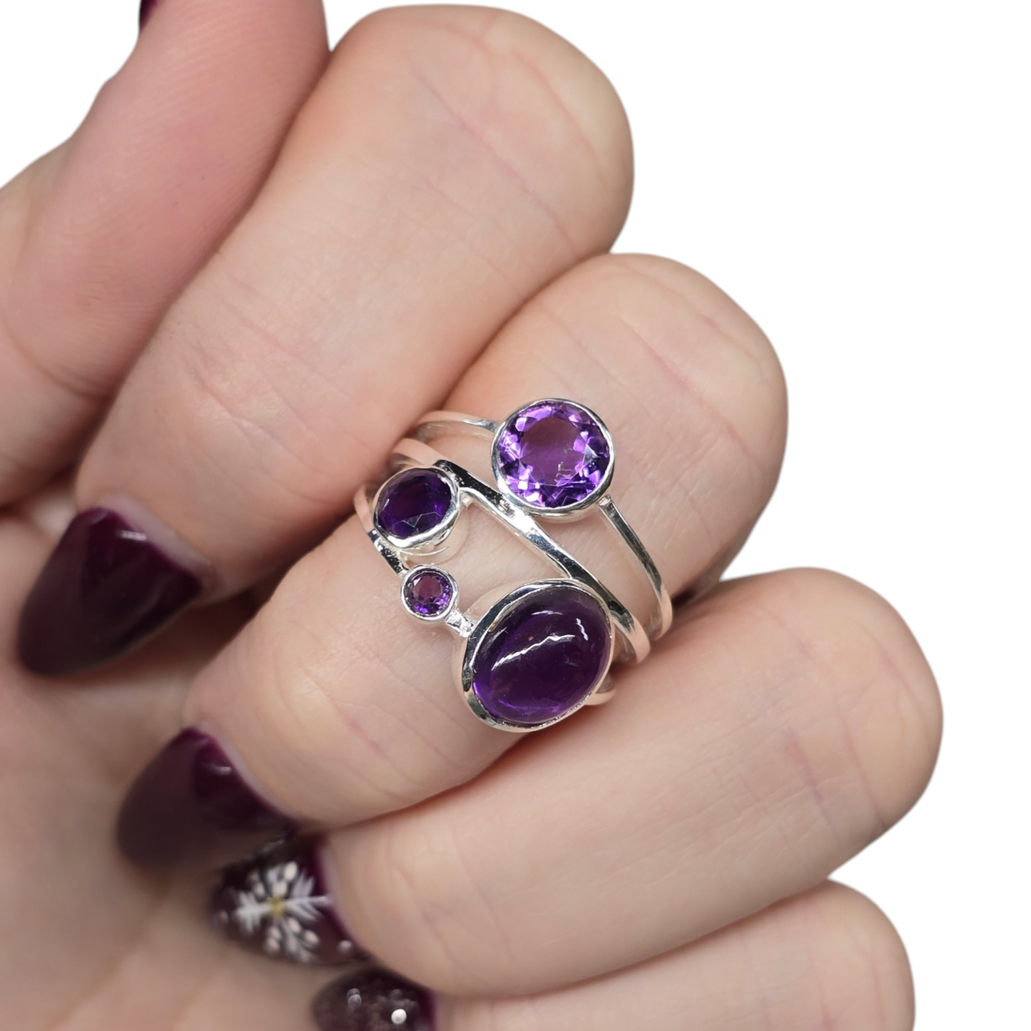 Amethyst Crystal Designer Sterling Silver Ring sz9