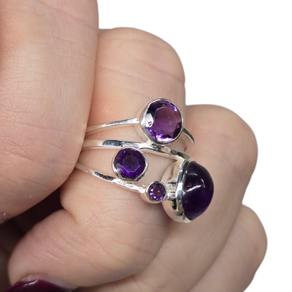 Amethyst Crystal Designer Sterling Silver Ring sz9