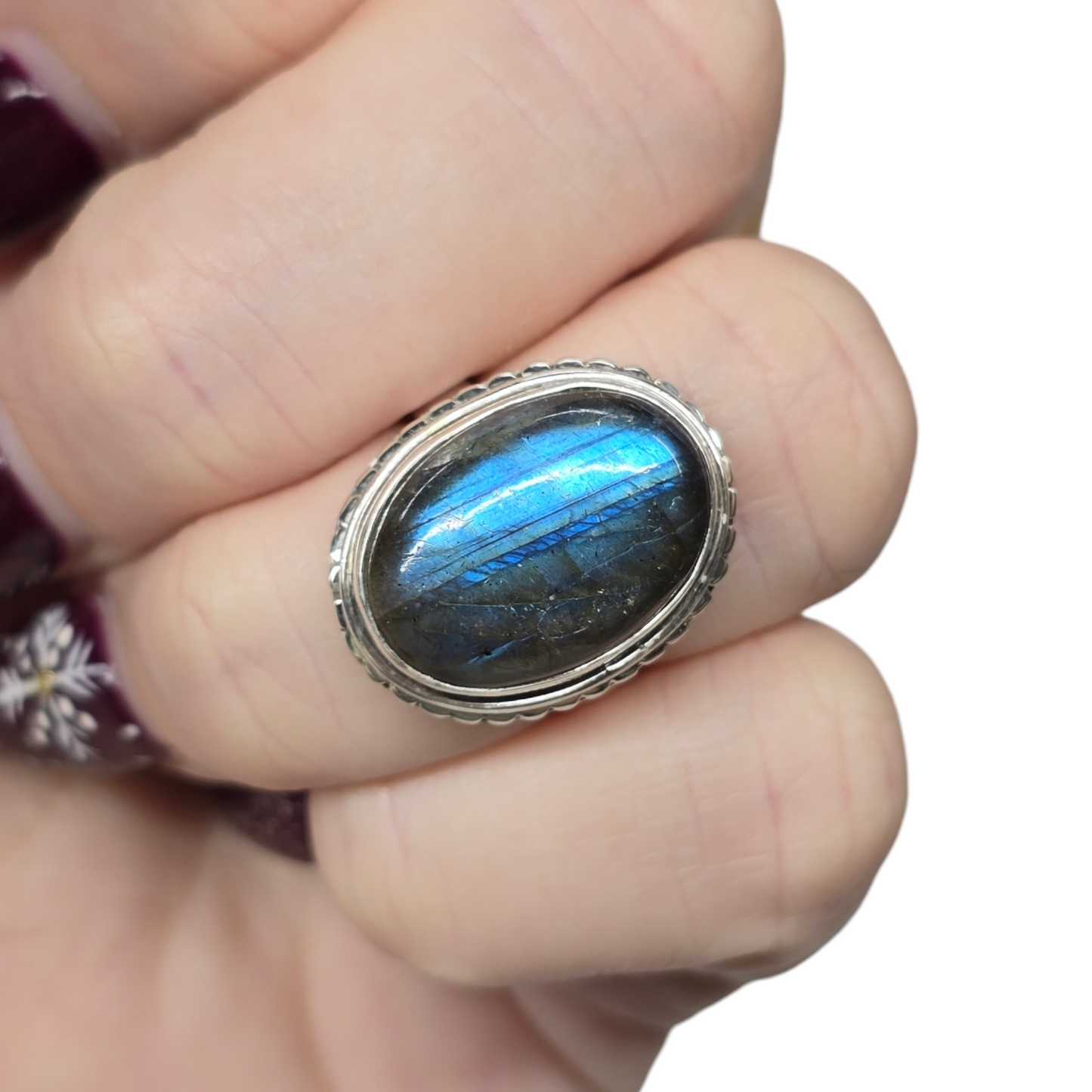 Labradorite Crystal Designer Sterling Silver Ring sz6