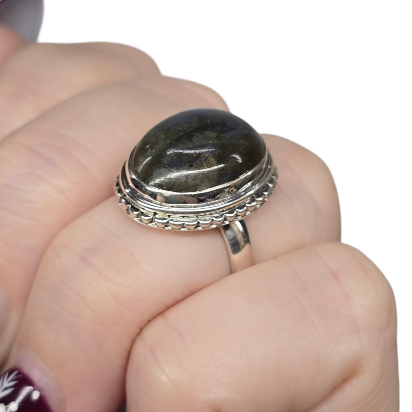 Labradorite Crystal Designer Sterling Silver Ring sz6