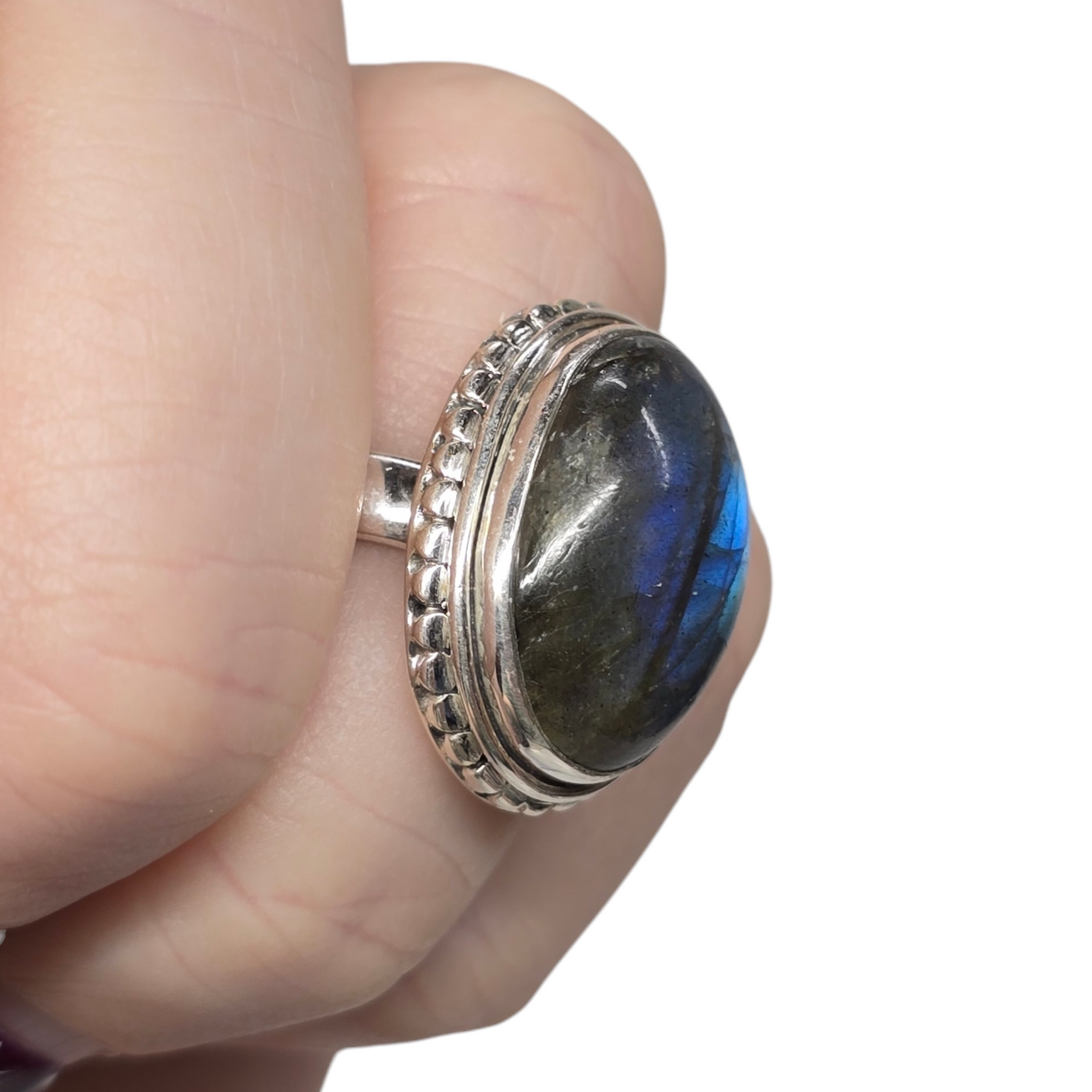Labradorite Crystal Designer Sterling Silver Ring sz6