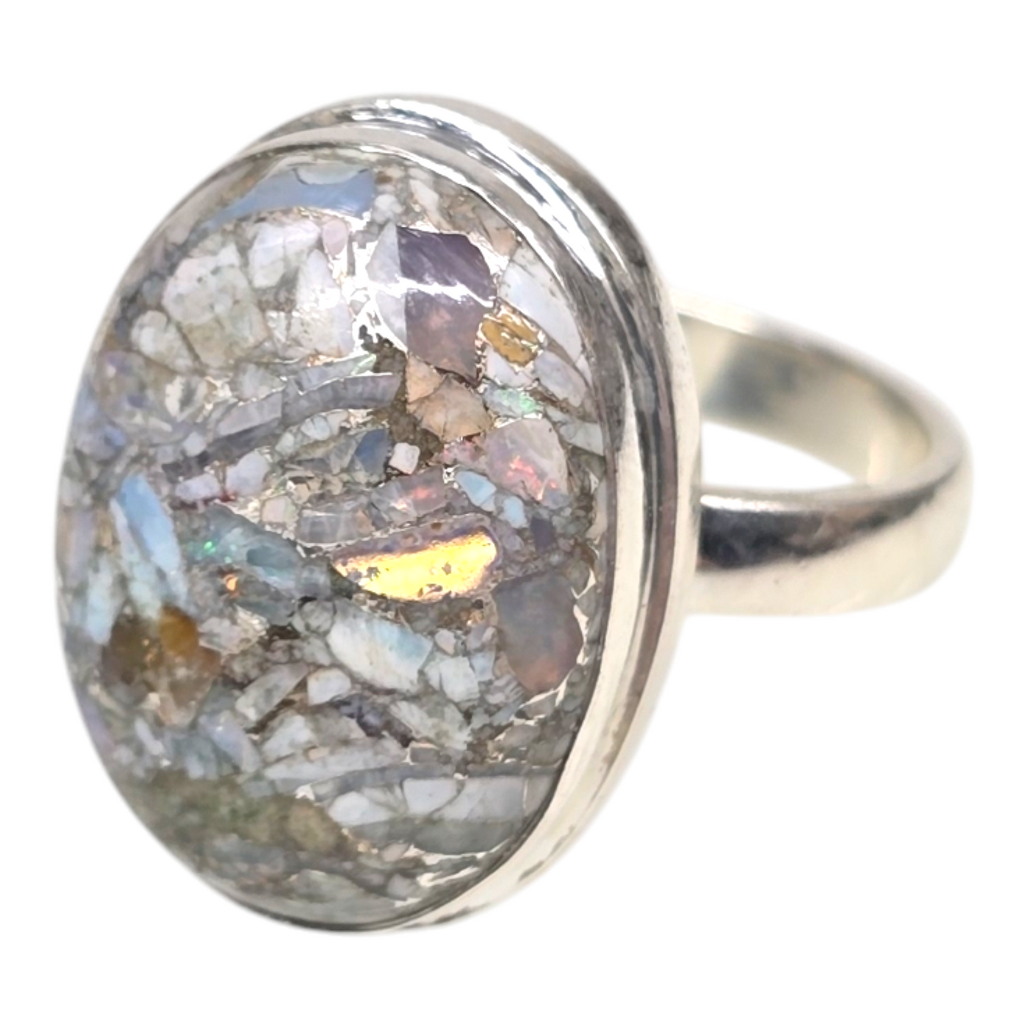 Abalone Shell Crystal Designer Sterling Silver Ring sz9