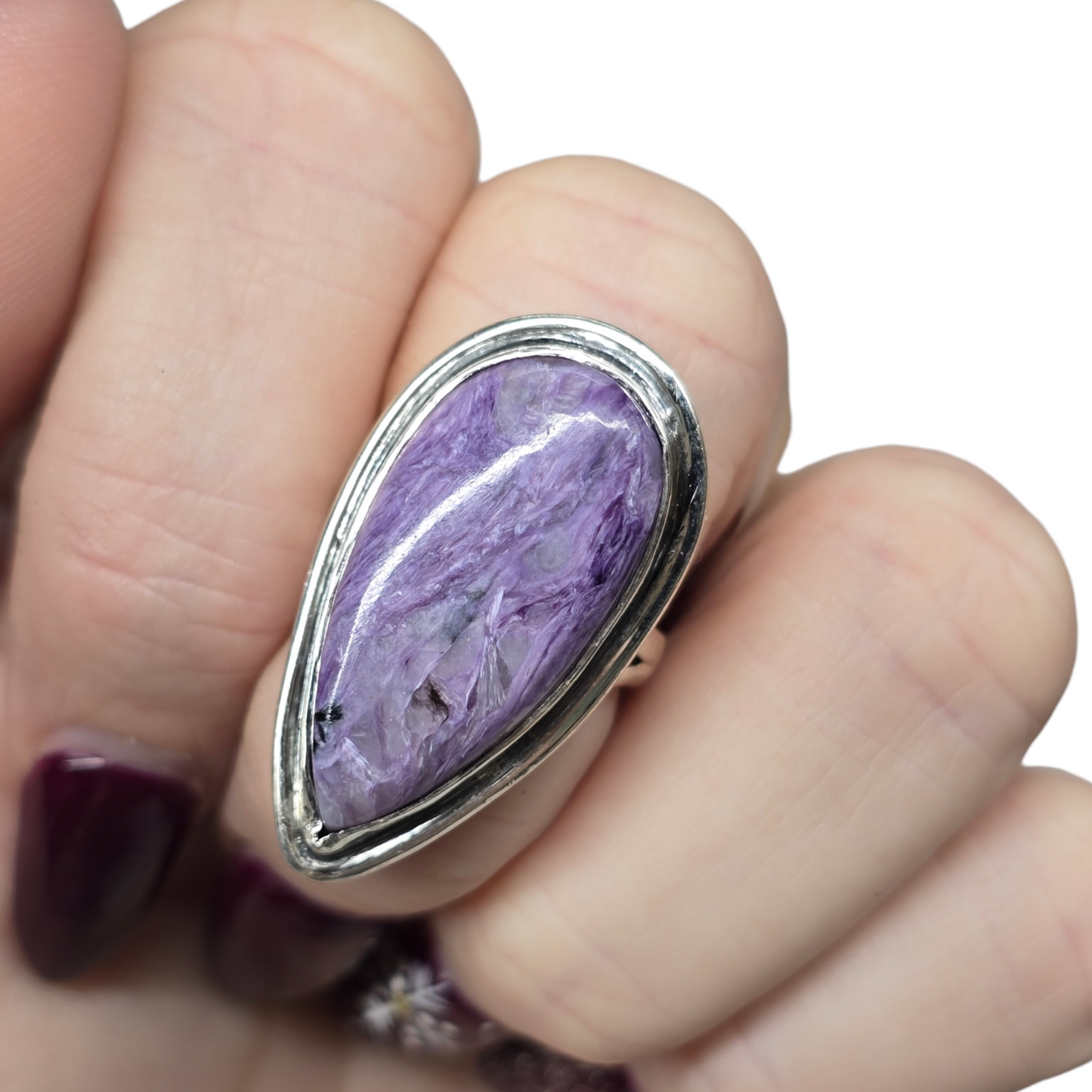 Charoite Crystal Designer Sterling Silver Ring sz7