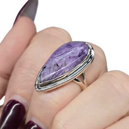 Charoite Crystal Designer Sterling Silver Ring sz7