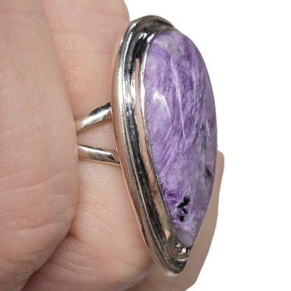 Charoite Crystal Designer Sterling Silver Ring sz7