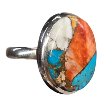 Oyster Copper Turquoise Crystal Designer Sterling Silver Ring sz8