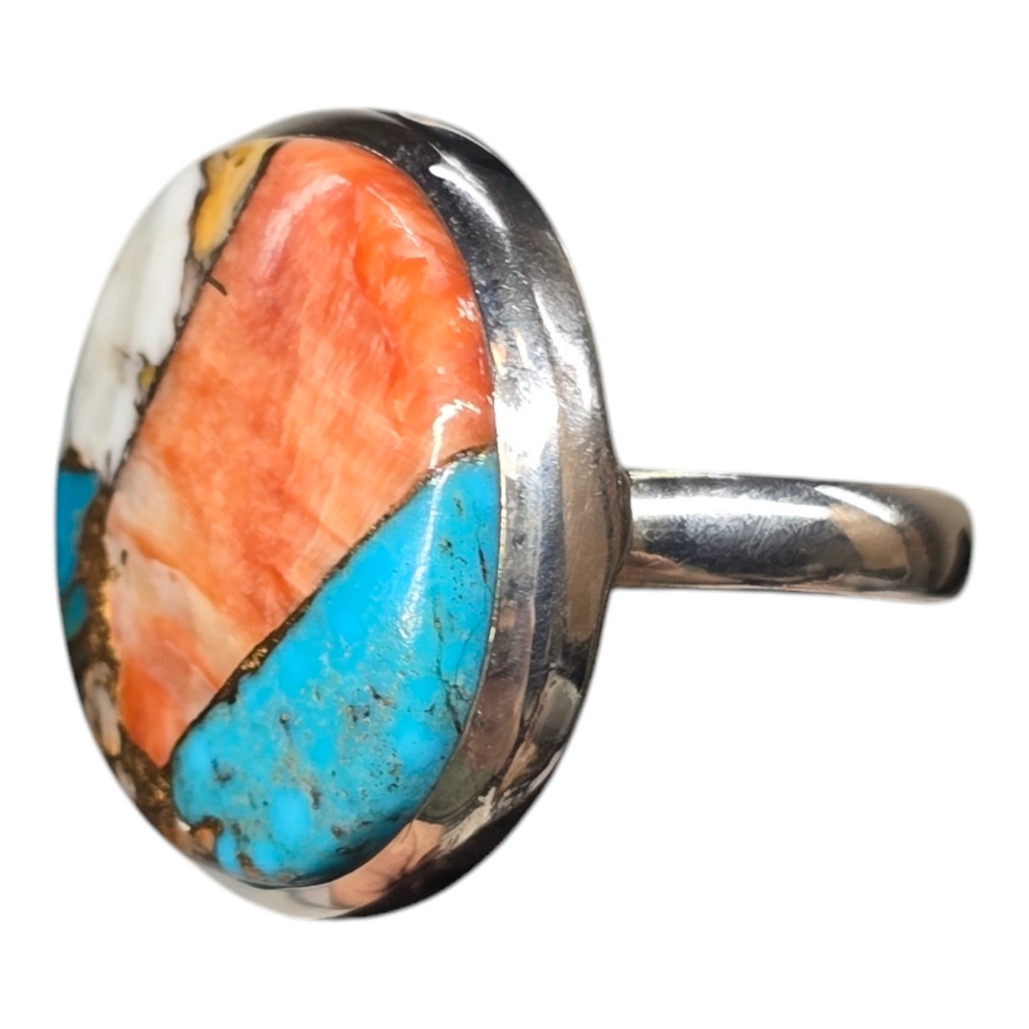 Oyster Copper Turquoise Crystal Designer Sterling Silver Ring sz8