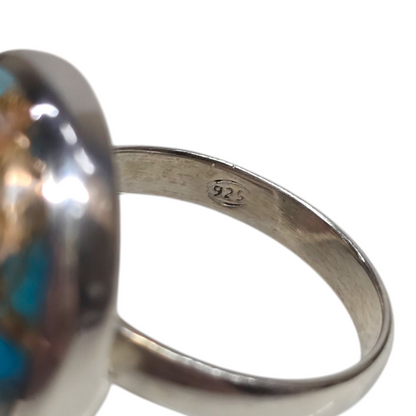 Oyster Copper Turquoise Crystal Designer Sterling Silver Ring sz8