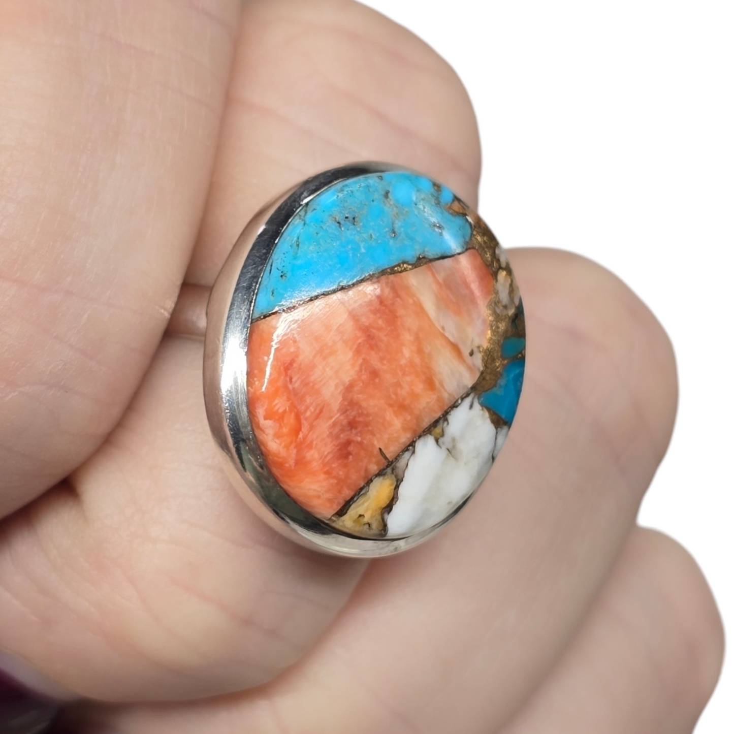 Oyster Copper Turquoise Crystal Designer Sterling Silver Ring sz8