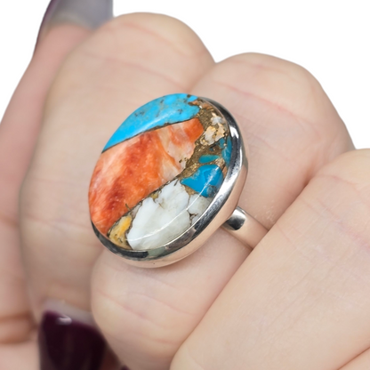 Oyster Copper Turquoise Crystal Designer Sterling Silver Ring sz8