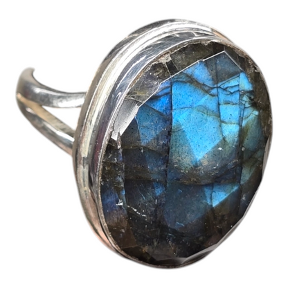 Labradorite Crystal Designer Sterling Silver Ring sz8