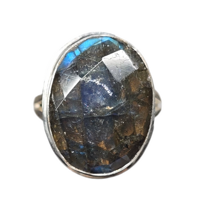 Labradorite Crystal Designer Sterling Silver Ring sz8